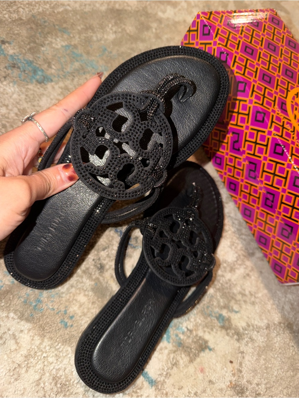 Tory Burch Black Logo Cutout Slide Sandals